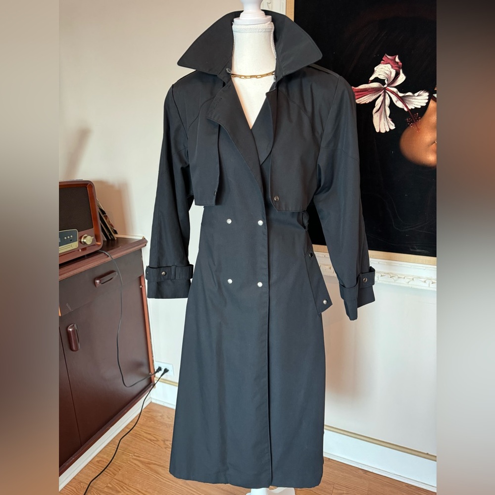 Vintage Black Trench Coat With Snap Details Size 6